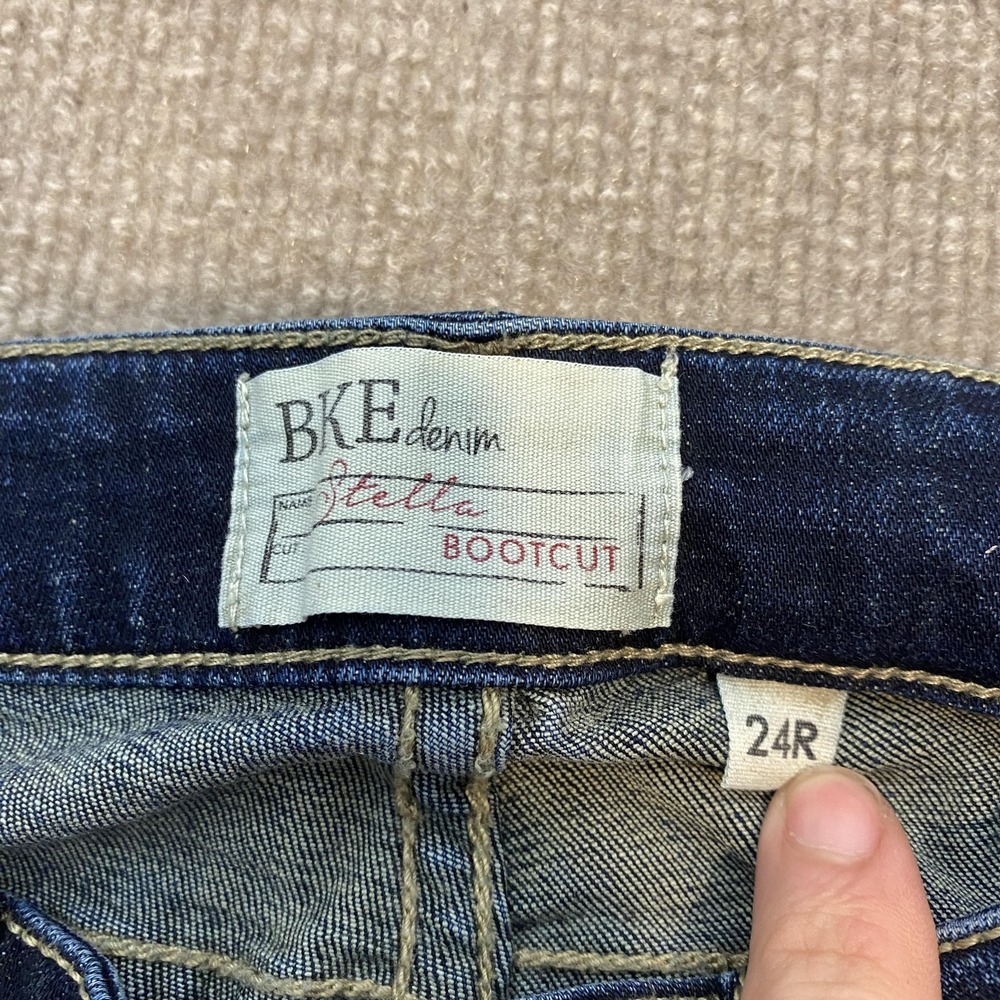 BKE Stella Bootcut Jeans Womens 24R Blue Med Wash Low Rise Distressed Stretch - Picture 3 of 11